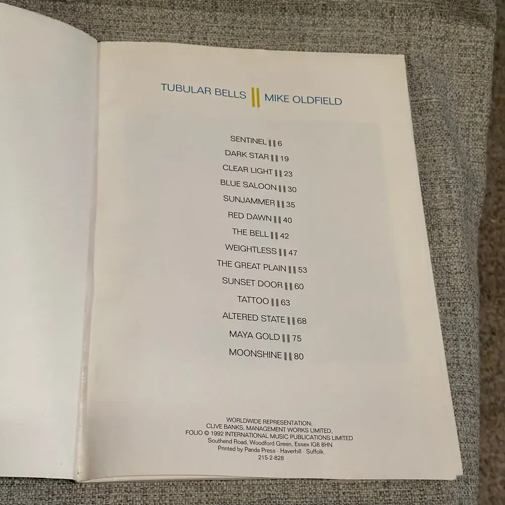 1992 International Music Publications folio for Mike Oldfield’s Tubular Bells